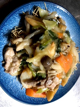 白菜と青梗菜のあんかけ焼そば