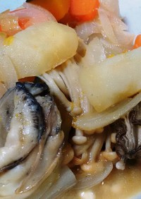 レンジで簡単　牡蠣と野菜の味噌風味蒸し