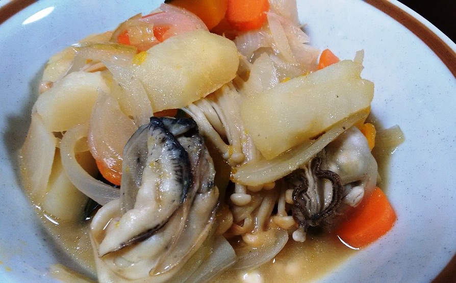 レンジで簡単　牡蠣と野菜の味噌風味蒸しの画像