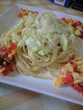 春キャベ&新玉ねぎのクリームパスタ♪