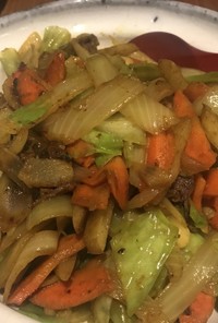 野菜たっぷりラム肉のカレー炒め