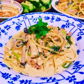豚バラとしめじの和風クリームパスタ