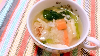 白だしで作る生姜と小松菜のスープの写真
