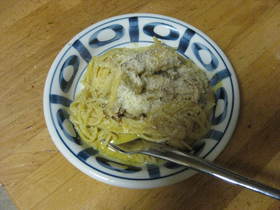 チキンとかぼちゃクリームのパスタ