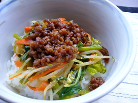 自家製ナムルで♪お手軽ビビンバ風御飯