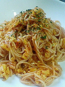 包丁いらず、カニ卵素麺♪ケチャップ味♪