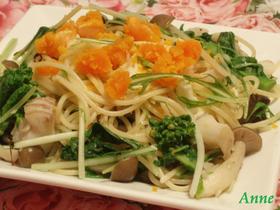 水菜と鱈の春パスタ