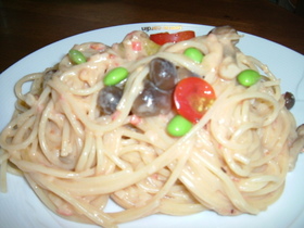 カニのトマトクリームパスタ♪