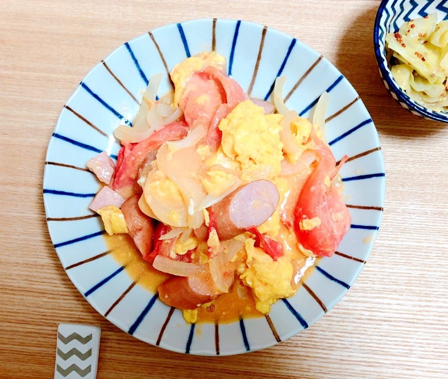 玉ねぎ、卵、トマトの中華風炒めの画像