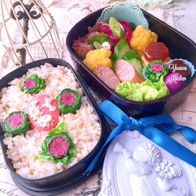 常備菜で簡単 肉巻きとウインナー弁当