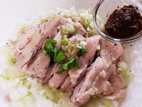 茹で鶏ねぎ塩ピーナッツ味噌