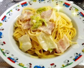 白菜とベーコンのクリームパスタ