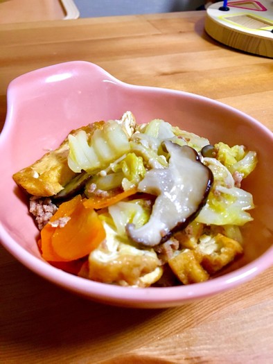 【めちゃ簡単】厚揚げきのこ白菜のうま煮の写真