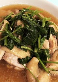 鶏と小松菜のめんつゆ煮