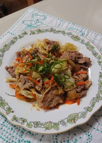 豚肉(お肉)と野菜めんつゆカレー炒め