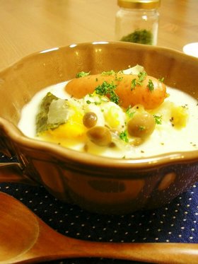 かぼちゃとソーセージのミルクスープ