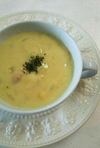 白菜 玉葱 ベーコンの豆乳コーンスープ