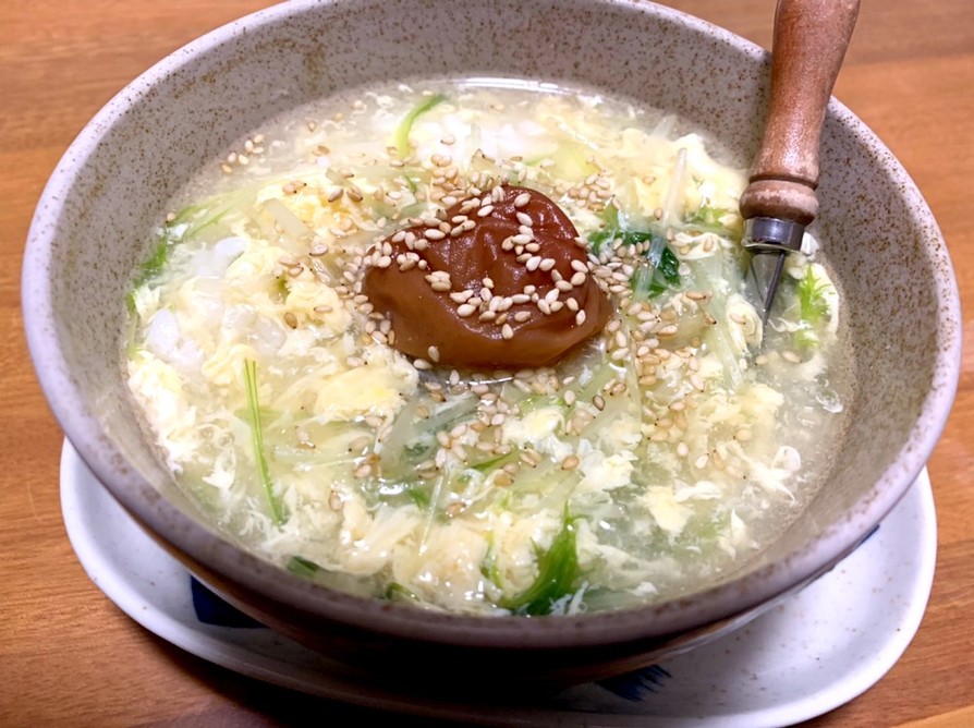 梅と生姜で風邪予防♫水菜と卵のかき玉ご飯の画像