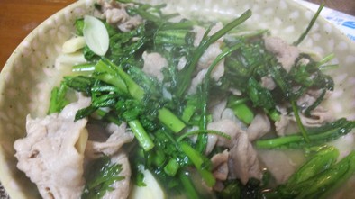 簡単中華・豚肉と春菊のニンニク塩炒めの写真
