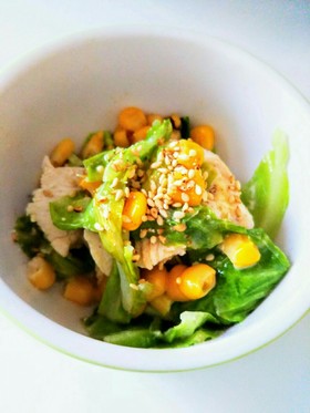 主人への一品☆むね肉と野菜コーンマヨ炒め