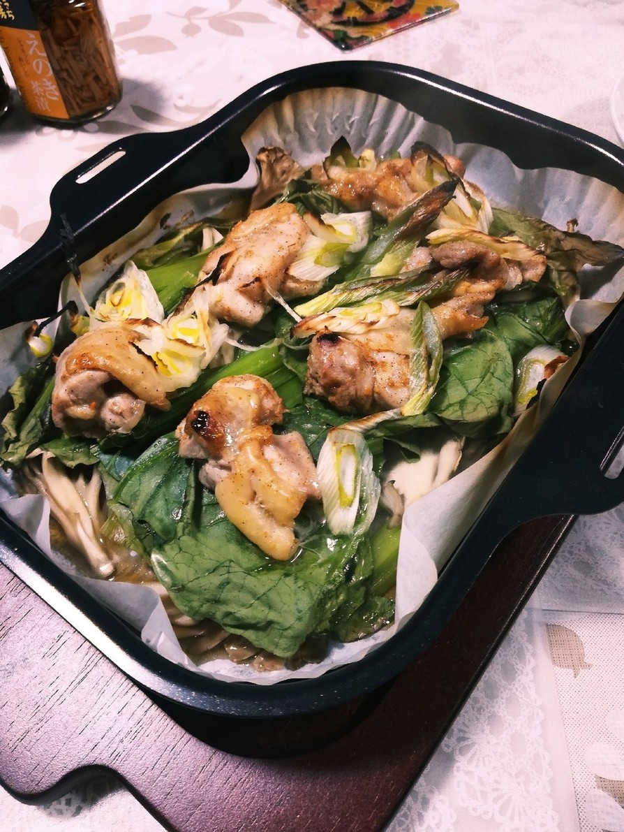 怪味チキンで!鶏と小松菜のラクック焼きの画像