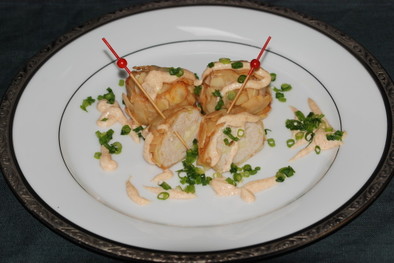 鶏の明太チーズ団子スライスアーモンド揚げの写真