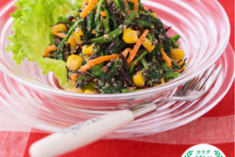 ひじきと緑黄色野菜のごまあえサラダ レシピ 作り方 By おいしいコープ クックパッド
