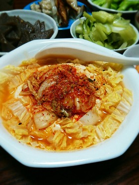 レンチン!ずぼらキムチチゲ風旨うま湯豆腐
