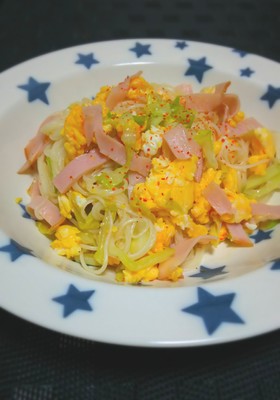 ハムとキャベツのそうめんチャンプル