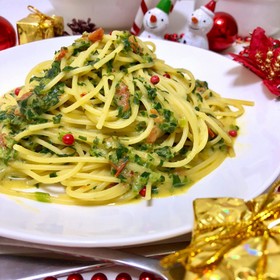 ほうれん草のコーンクリームXmasパスタ