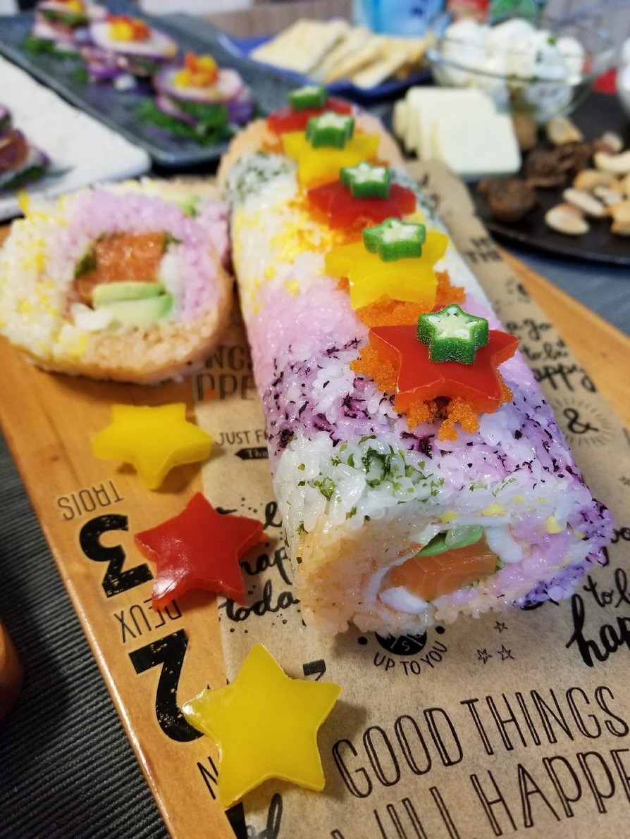 クリスマス☆レインボー巻き寿司の画像