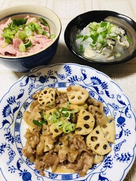 蓮根と豚バラ肉の甘辛炒め