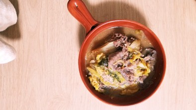 白菜と牛肉の味噌煮込みの写真