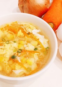 簡単美味☆コーンと野菜と卵の中華スープ☆