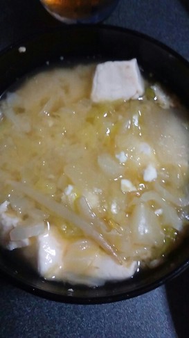 キャベツともやしと豆腐と大根の味噌汁