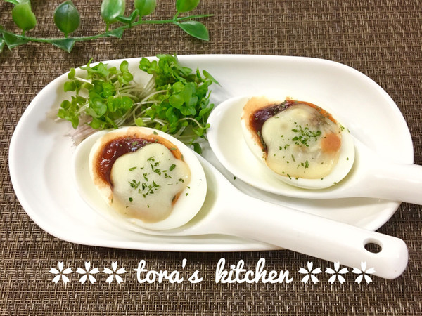 ゆで卵de簡単おつまみ☘️デミグラチーズ