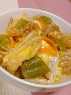 豚肉と野菜のとろ~りケチャップあん(丼)