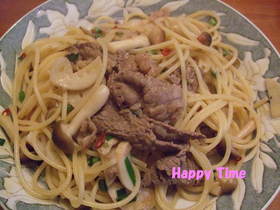 牛肉ときのこのペペロンチーノ♡
