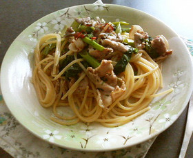 春です☆菜の花と豚肉の和パスタ