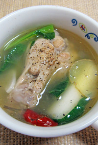 ねぎと鶏手羽元の緑茶スープ煮