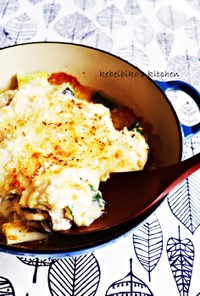 牡蠣と深谷葱の酒粕豆腐ソースのグラタン