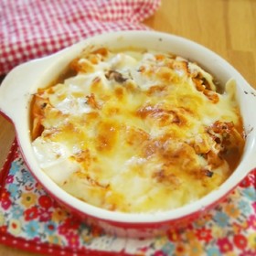 筋トレ飯♡簡単♡サバ缶キムチのチーズ焼き