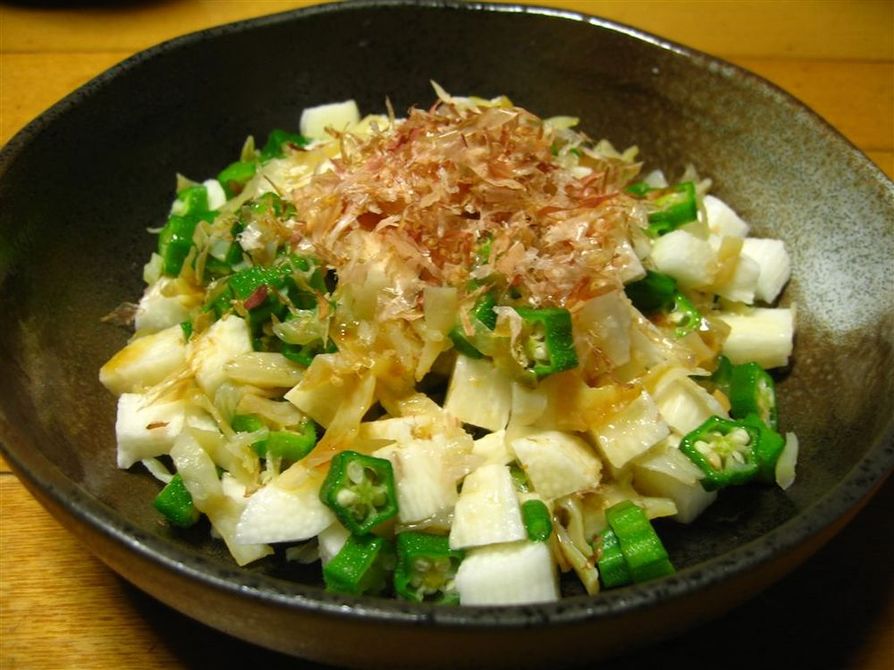 梅風味のクラゲ長芋オクラのネバネバサラダの画像