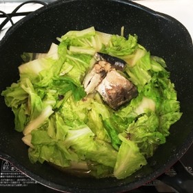 無水油鍋☆白菜サバ缶鍋
