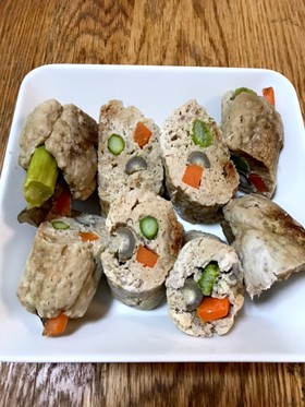 電子レンジで鶏つくねの野菜巻き