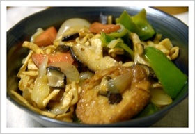 お麩と切干の酢豚風どんぶり