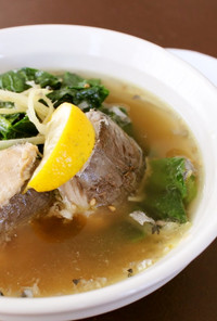 鯖の水煮缶まるごと！小松菜の具沢山スープ