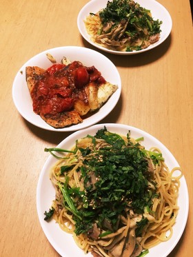 自家製ベーコンとセリの春風パスタ