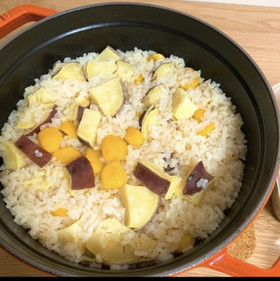 栗芋ご飯レシピ(ストウブ鍋24cm)使用
