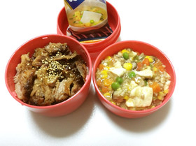 91、ミニチャーシュー丼と餡かけ豆腐弁当